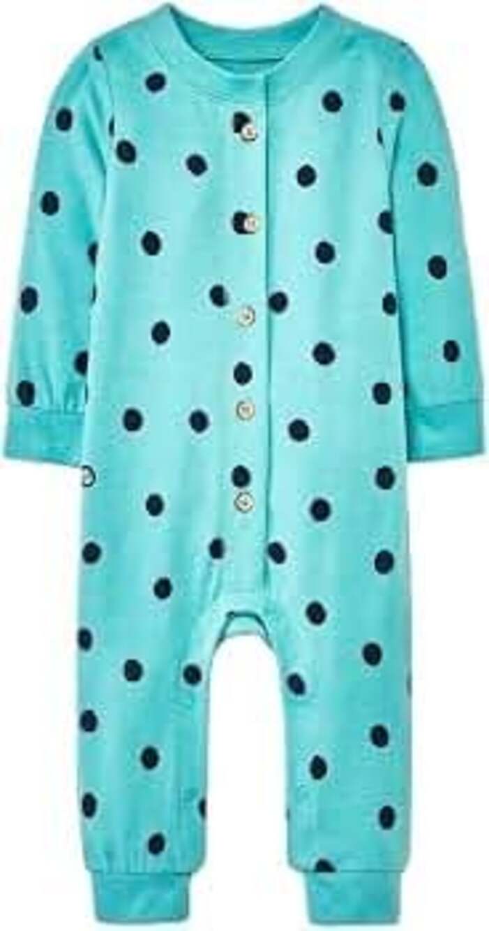 Cat & Jack Baby button Up Snap Bottom Polka Dot Romper Mint Green 6-9 M